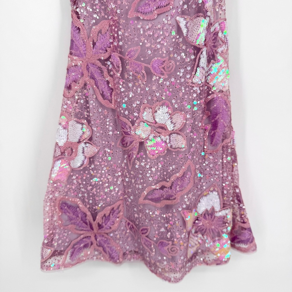 Lulus Get Up and Glow Mini Dress Lavender Sequin Embroidered Butterfly Floral S - Picture 8 of 13